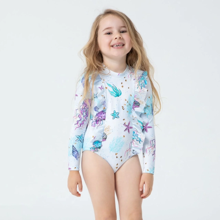 Girls Long Sleeves One Piece Rashguard - Mermaid Melody